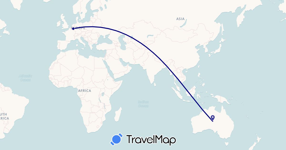 TravelMap itinerary: driving in Australia, Belgium (Europe, Oceania)